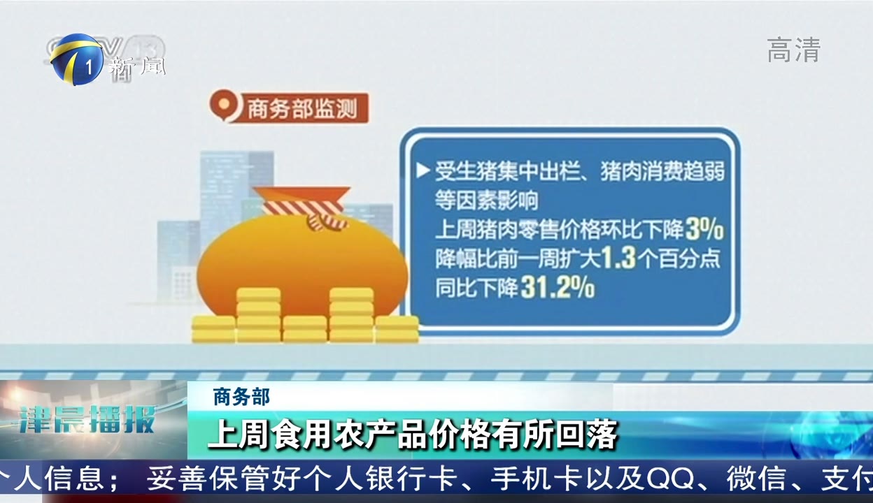 上周食用農(nóng)產(chǎn)品市場(chǎng)總體平穩(wěn)，零售價(jià)格有所回落